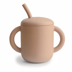 Kubek ze słomką silikonowy beżowy dla dziecka 175 ml z dwoma uchwytami. Mushie Kubek ze słomką 175ml Natural 175 ml