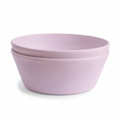 Dwie okrągłe miseczki dla dzieci w kolorze jasny fiolet miękki materiał. Mushie Miseczki dla dzieci okrągłe 2-pak Soft Lilac