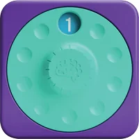 Sensoryczna zabawka kwadratowa z obrotową tarczą w kolorze fioletowo-miętowym z numerem jeden dla dzieci. Fat Brain Toy Co. PlayTab Sensoryczny Kwadrat Tarcza Numerowa