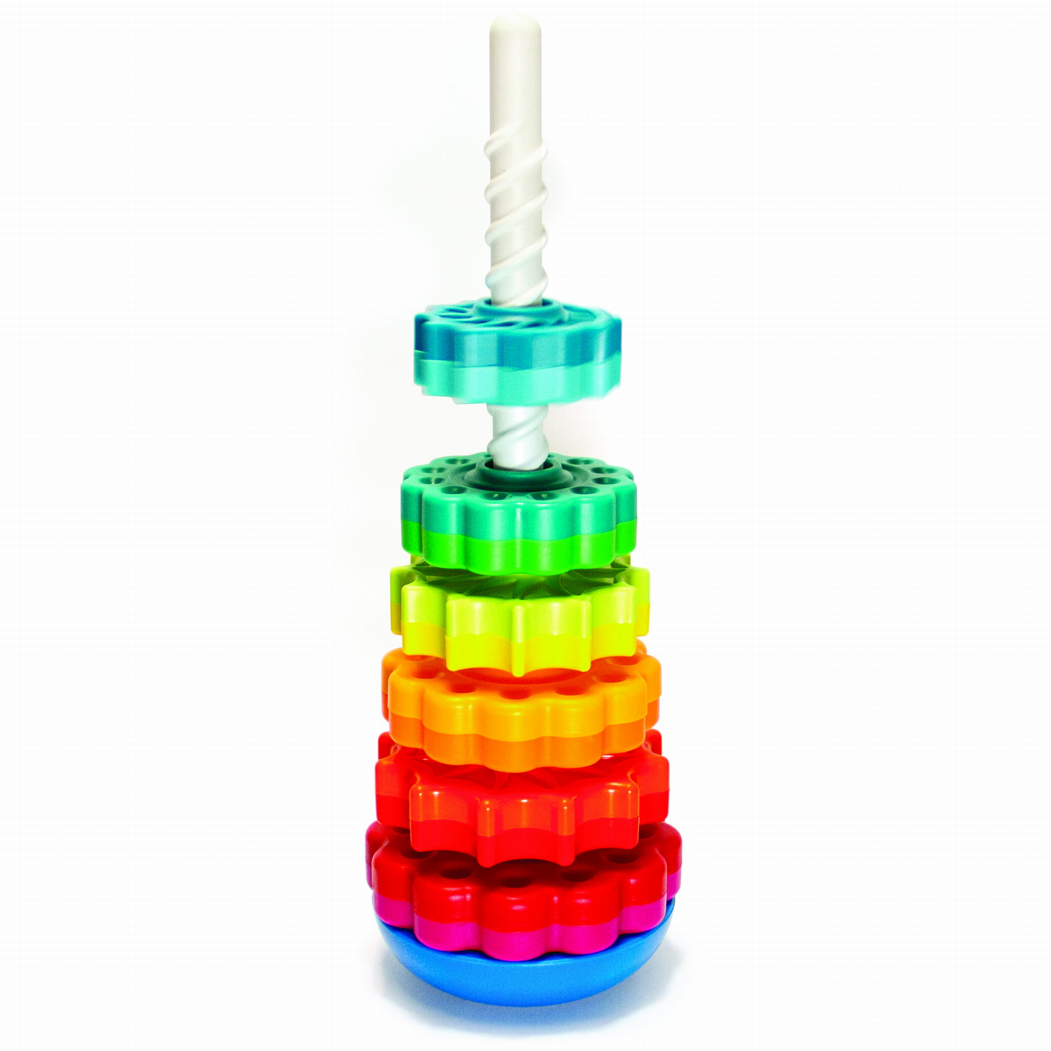 Kolorowa zakręcona wieża z klocków 3D do układania dla dzieci. Fat Brain Toy Co. Zakręcona Wieża SpinAgain