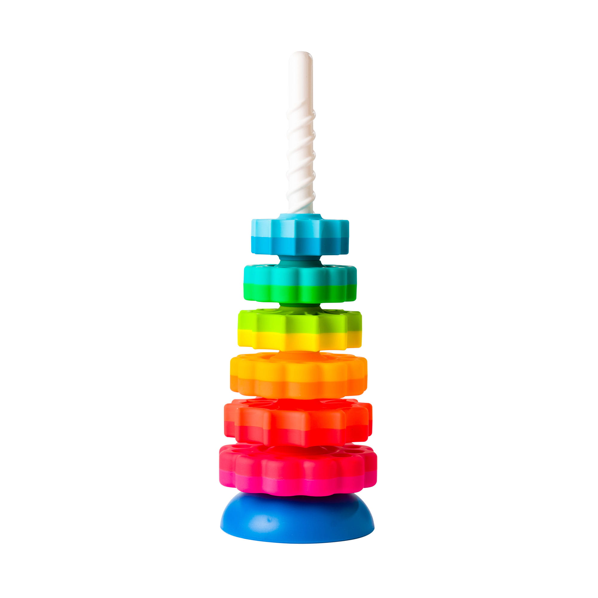 Kolorowa wieża z klocków 3D do układania dla dzieci. Fat Brain Toy Co. Zakręcona Wieża SpinAgain