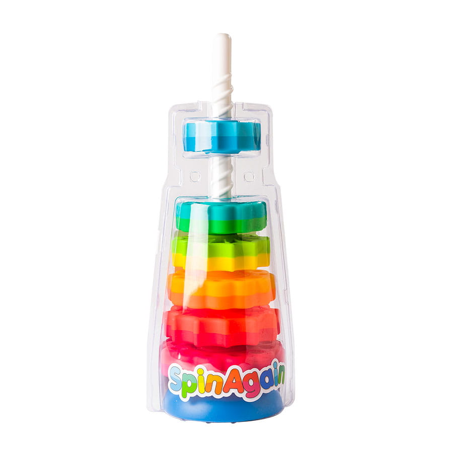 Przezroczysta wieża z kolorowymi obracającymi się klockami 3D dla dzieci. Fat Brain Toy Co. Zakręcona Wieża SpinAgain