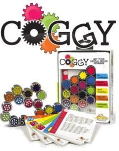 Łamigłówka z kolorowymi kołami zębatymi i kartami zadań dla dzieci. Fat Brain Toy Co. Łamigłówka Coggy