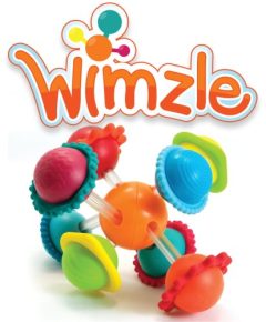 Kolorowa grzechotka sensoryczna z kulkami i obracanymi elementami dla dziecka. Fat Brain Toy Co. Grzechotka Wimzle Sensoryczna Przygoda