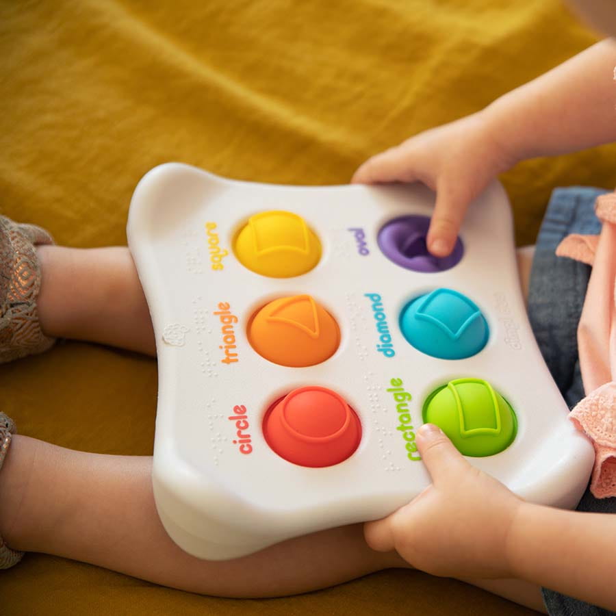 Zabawka sensoryczna z kolorowymi przyciskami do naciskania dla dzieci. Fat Brain Toy Co. Bąbelki Dimpl Duet