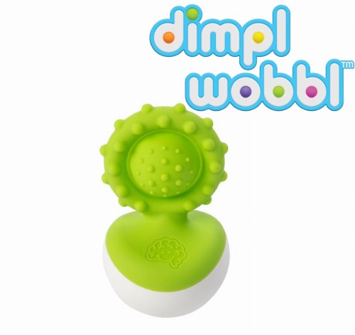 Zielony gryzak wańka wstańka z wypustkami dla niemowlaka. Fat Brain Toy Co. Bąbelki Dimpl Gryzak Wańka Wstańka Zielony