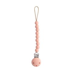 Zawieszka do smoczka z różowymi koralikami i klipsem dla niemowlaka. Mushie Zawieszka do Smoczka Hera Powder Pink