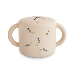 Kubek niewysypek dla dziecka beżowy z uchwytami i wzorem pszczółek 400 ml. Mushie Kubek na Przekąski dla Dzieci 400ml Bees 400 ml