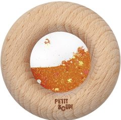 Drewniana grzechotka sensoryczna donut pomarańczowa dla niemowląt 6m+. Petit Boum Drewniana zabawka sensoryczna do rączki Donut Calm Pomarańczowy 6m+