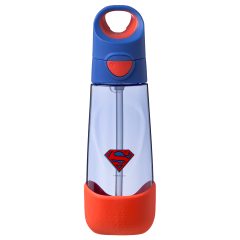 Butelka na wodę tritanowa niebieska z czerwonymi elementami ze słomką 600 ml dla dziecka z motywem supermana. b.box Superman by Butelka na wodę tritanowa ze słomką 600ml