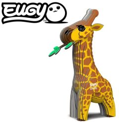 Trójwymiarowa układanka puzzle 3d żyrafa w żółto-brązowe wzory z zielonym liściem dla dzieci. Eugy Żyrafa Eko Układanka 3D