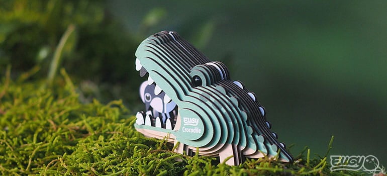 Zielona drewniana układanka 3d krokodyl dla dzieci. Eugy Krokodyl Eko Układanka 3D