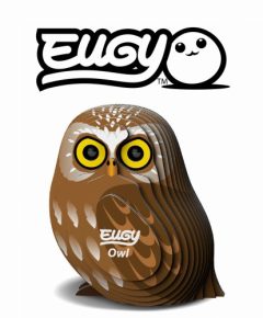 Trójwymiarowa układanka puzzle sowa brązowa z żółtymi oczami z ekologicznego materiału. Eugy Sowa Eko Układanka 3D