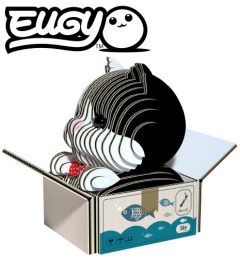 Trójwymiarowa układanka puzzle 3d kotek tuxedo czarno biały z czerwonym kokardką dla dzieci. Eugy Kotek Tuxedo Eko Ukladanka 3D