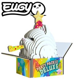 Trójwymiarowa układanka puzzle 3d kotek perski biały w paski z czapką urodzinową i trąbką w kolorowym pudełku dla dzieci. Eugy Kotek Perski Cottonball Eko Ukladanka 3D