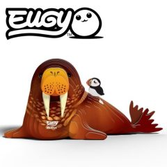 Trójwymiarowa układanka z drewna w kształcie morsa z małym ptakiem dla dzieci. Eugy Mors Eko Układanka 3D
