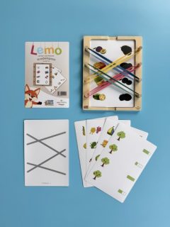 Drewniane puzzle edukacyjne z patyczkami i karty do nauki z obrazkami warzyw i owoców dla dzieci. Kölner Lernspiele Zabawa z Puzzlami Karty Edukacyjne Lemo