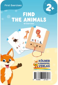 Karty do nauki rozpoznawania zwierząt dla dzieci 2+ z ilustracjami zwierząt i drewnianą ramką do wskazywania. Kölner Lernspiele Rozpoznawanie Zwierząt Karty WiemTo dla dzieci 2+
