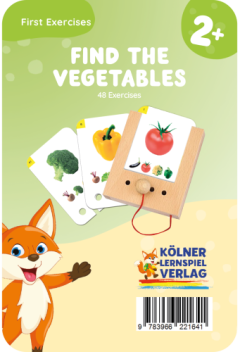 Karty edukacyjne do rozpoznawania warzyw dla dzieci 2 plus z ilustracjami warzyw i postacią lisa. Kölner Lernspiele Rozpoznawanie Warzyw Karty WiemTo dla dzieci 2+