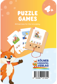 Drewniana gra edukacyjna puzzle do dopasowywania elementów karty dla dzieci powyżej 4 lat z ilustracjami zwierząt i postaci. Kölner Lernspiele Puzzle Dopasuj Element Karty WiemTo dla dzieci 4+