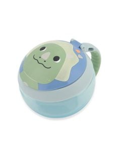 Kubek niewysypek na przekąski z pokrywką i uchwytem w kształcie zielonego dinozaura dla dziecka. Skip Hop Kubek Niewysypek na Przekąski Dinozaur Besties Squad 222 ml