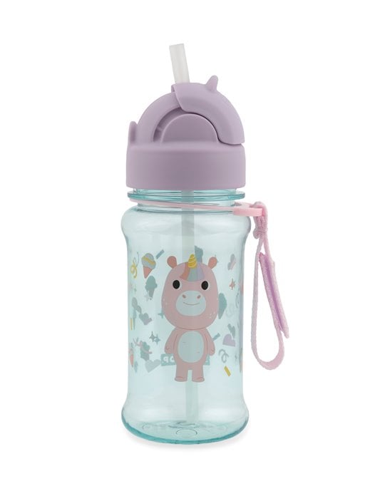 Bidon dla dziecka z tritanem przezroczysty z fioletową zakrętką i motywem jednorożca. Skip Hop Bidon dla Dziecka Tritanowy Jednorożec 350ml Besties Squ 350 ml