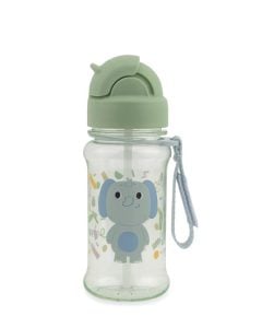 Przezroczysty bidon dla dziecka z zielonym zakrętką i nadrukiem słonia z uchwytem na rękę. Skip Hop Bidon dla Dziecka Tritanowy Słoń 350ml Besties Squad 350 ml