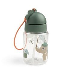 Bidon dla dziecka 280 ml przezroczysty z zieloną zakrętką i nadrukiem zwierząt. Done by Deer Bidon dla Dziecka 280ml Tiny Trails Green 280 ml