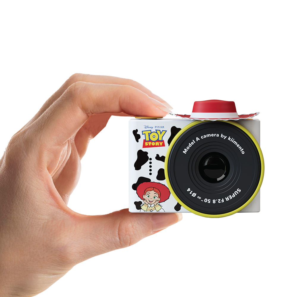 Mini aparat fotograficzny dla dzieci biały z motywem kowbojki Jessie z Toy Story czerwony spust migawki. Kiimento Aparat Mini dla Dzieci Kowbojka Jessie z Toy Story