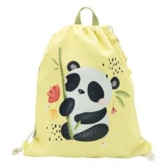 Żółty wodoodporny worek ze sznurkiem z nadrukiem pandy i kwiatów. Sassi Worek wodoodporny ze sznurkiem Panda