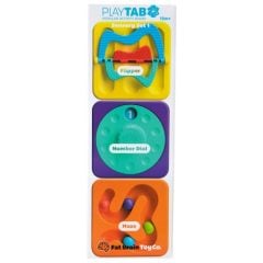 Zestaw trzech sensorycznych kwadratów z przekładankami w kolorach niebieskim fioletowym i pomarańczowym dla dzieci. Fat Brain Toy Co. PlayTab Sensoryczne Kwadraty Zestaw 1 z Przekładankami
