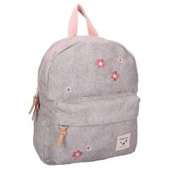 Plecak dziecięcy szary z różowymi kwiatami i różowymi rączkami dla dziewczynki. Kidzroom Plecak dla dzieci Blossom grey jeans
