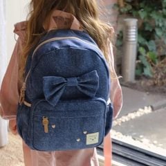 Plecak dziecięcy niebieski jeans z kokardą dla dziewczynki. Kidzroom Plecak dla dzieci L Bow blue jeans