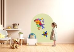 Magnetyczna naklejka ścienna z klockami w kształcie dinozaura i ryby w kolorze oliwkowym dla dziecka. CLEVERCLIXX magnetyczna naklejka ścienna 95x75cm soft olive