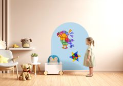 Magnetyczna naklejka ścienna z kolorowymi klockami magnetycznymi w kształcie dinozaura dla dziecka. CLEVERCLIXX magnetyczna naklejka ścienna 95x75cm clever blue