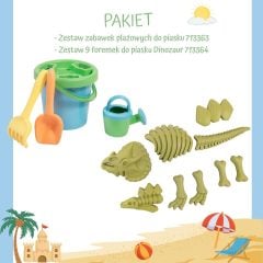 Zestaw do piasku wiaderko łopatka grabki konewka foremki dinozaur dla dziecka. Moulin Roty foremki +wiaderko z akcesoriami