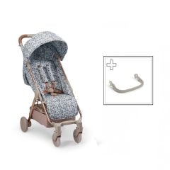 Wózek spacerowy dla dziecka w wzór kwiatowy z beżowym pałąkiem i brązową ramą. Elodie Details wózek spacerowy MONDO Garden Leo Toile +pałąk do wózka ZESTAW