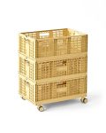Zestaw trzech beżowych skrzyń do przechowywania na kółkach z ażurowymi ściankami. MODU ZESTAW 3 skrzynie do przechowywania +kółka
