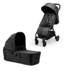 Czarny wózek spacerowy z gondolą i wzorem panterki dla dziecka. Elodie Details wózek spacerowy MONDO Le Leopard +gondola Black ZESTAW