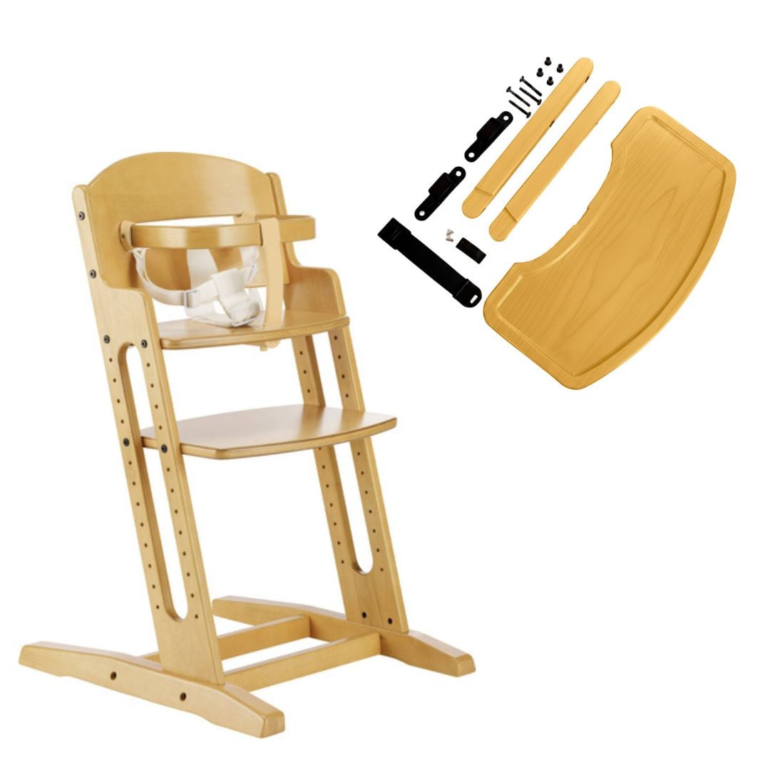 Drewniane krzesełko do karmienia dla dziecka z tacką w kolorze naturalnym. BabyDan krzesełko do karmienia DanChair +tacka DanTray ZESTAW naturalny