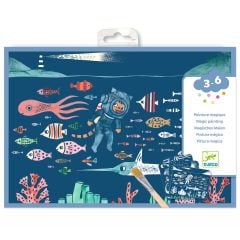 Kolorowanka z ukrytymi farbkami przedstawiająca podwodny świat dla dzieci 3–6 lat. Djeco Kolorowanki z ukrytymi farbkami OCEAN