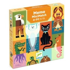 Gra pamięciowa z ilustracjami kolorowych zwierząt dla dzieci. Djeco Gra logiczna MEMO MIX&MATCH