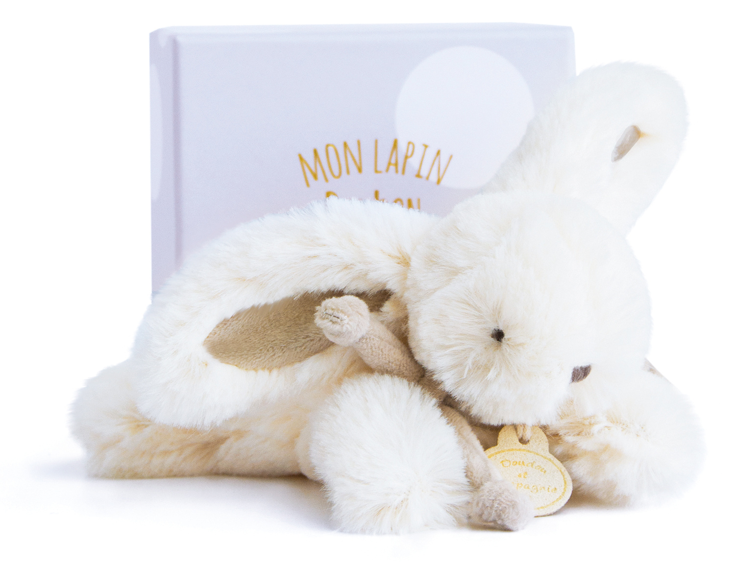 Pluszowy królik szary z beżowymi uszami dla dziecka 16 cm. DOUDOU pluszowy królik Bonbon Doudou et Compagnie 16cm szary