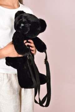 Czarna pluszowa torba na ramię w kształcie misia z długimi paskami. DOUDOU pluszowa torba na ramię miś Doudou et Compagnie czarny