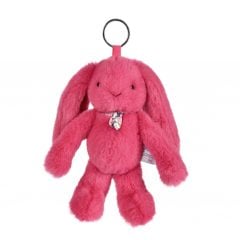 Różowa zawieszka królik z pluszu z długimi uszami i metalowym kółkiem do torebki. DOUDOU zawieszka do torebki Lapin Fleurette Doudou et Compagnie fuksja