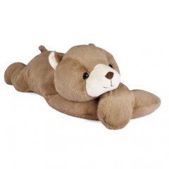 Jasnobrązowy pluszowy miś obciążeniowy leżący na brzuchu. DOUDOU obciążeniowy pluszowy miś Podcoll Histoire d’Ours 75cm jasny brązowy