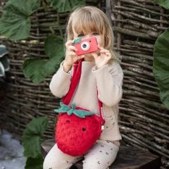 Dziecięcy aparat fotograficzny i torba w kształcie truskawki czerwony różowy. Hoppstar Rookie Strawbella Zestaw aparat dla dzieci i torba
