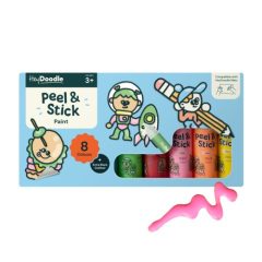 Zestaw farb do tworzenia naklejek z kolorowymi tubkami i rysunkami dla dzieci. HeyDoodle Farba do Tworzenia Naklejek Peel & Stick Paint