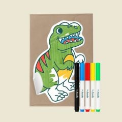 Silikonowa kartka do kolorowania z dinozaurem i markerami dla dziecka. HeyDoodle Silikonowa Kartka Prezentowa do Kolorowania Dinozaur