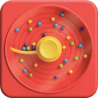 Czerwony sensoryczny kwadrat z żółtym środkiem i kolorowymi kulkami dla dziecka. Fat Brain Toy Co. PlayTab Sensoryczny Kwadrat Zmiatacz Kulek